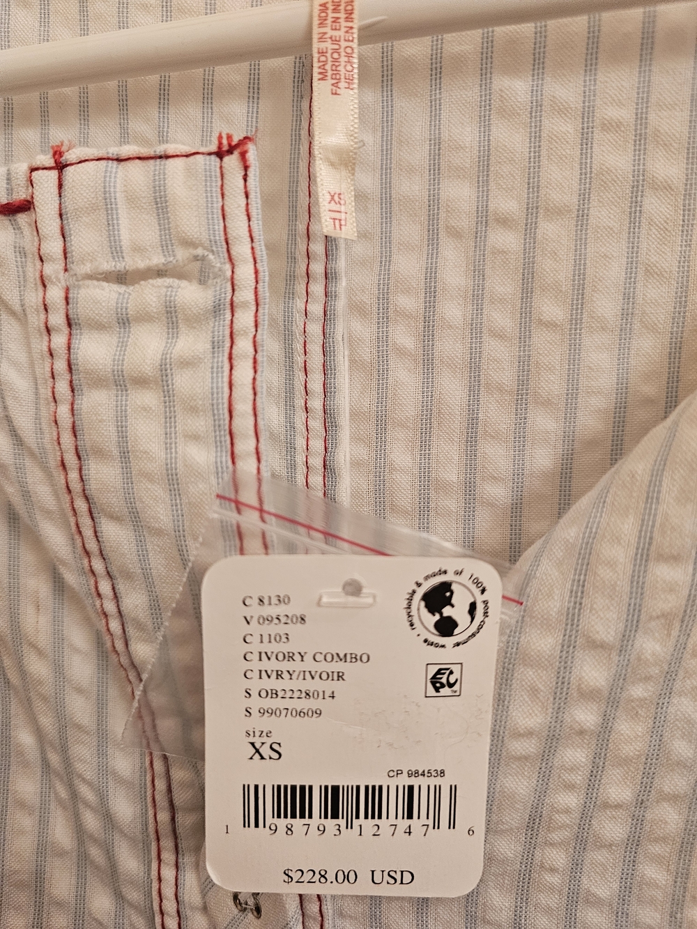 Free People White Striped Dress with Red Floral Embroidery - Picture 2 of 7